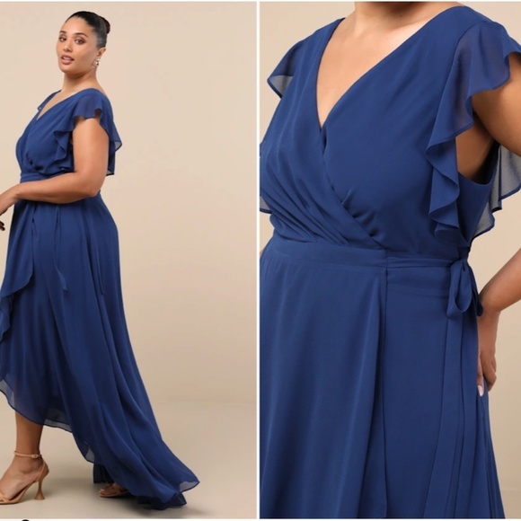 LULU's Prom Wedding Bridesmaid Elegant Romantic Ruffles Wrap Maxi Dress NWOT - Picture 4 of 5